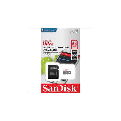 Карта памяти SanDisk Ultra MicroSD XC 64 ГБ class 10 (с адаптером) арт. 140840