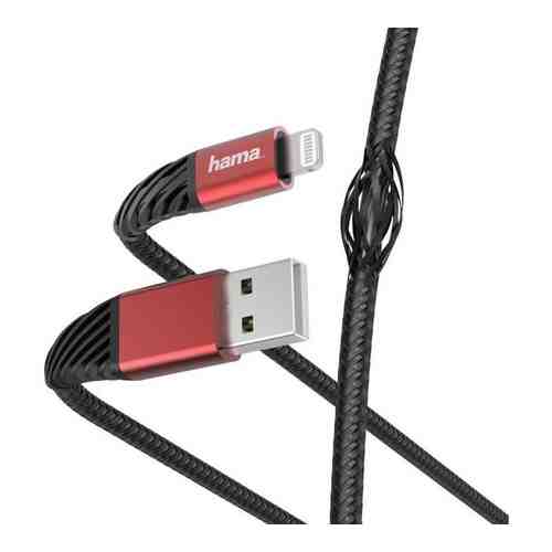 Кабель HAMA 00187217 Lightning (m) угловой USB 2.0 (m) угловой 1.5м черный/красный