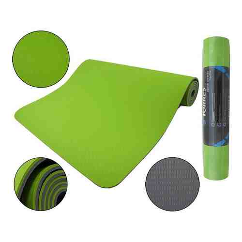 Коврик для йоги Torres Comfort 6, TPE 6 мм, зелено-серый