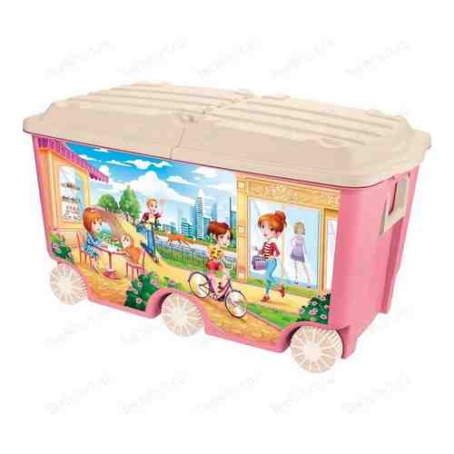 Ящик для игрушек Бытпласт на колесах с декором, 66,5 л, размер 685х395х385 мм, розовый